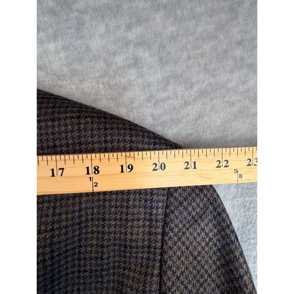 Vintage Blazer Sport Coat Jacket Izod Wool 48L Blue Gray Brown Plaid Houndstooth
